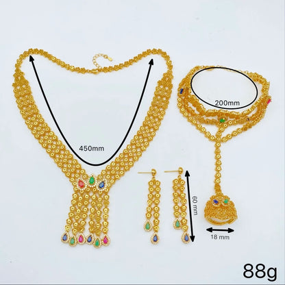 Luckacco JRH Gold Plated 4-Piece Jewelry Set for Women Africa Elegant Necklace Earrings Bracelet Ring Luxury Gift Set for Her