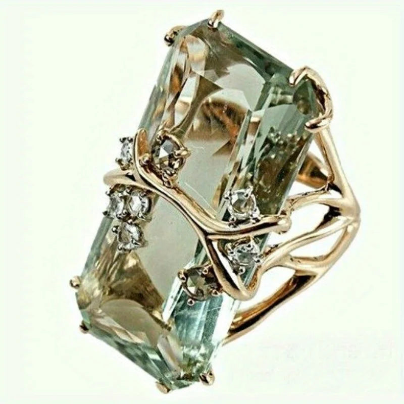 luckacco stunning silver plated cocktail ring with large square zircon - perfect for daily outfits and parties