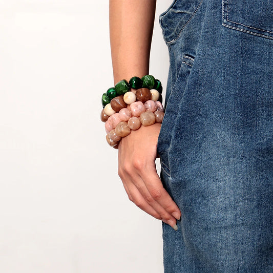 Luckacco Acrylic Chunky Irregular Square Round Beaded Bracelet for Women European and American Simple Bracelet Fashion Hand Accessories