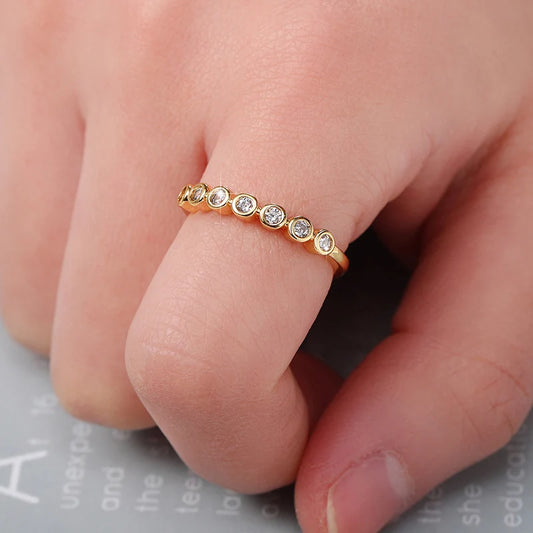 Luckacco daily picks Minimalist Gold Color Wedding Rings for Women Paved Dazzling Crystal CZ Stone Simple and Elegant Rings New Trendy Jewelry