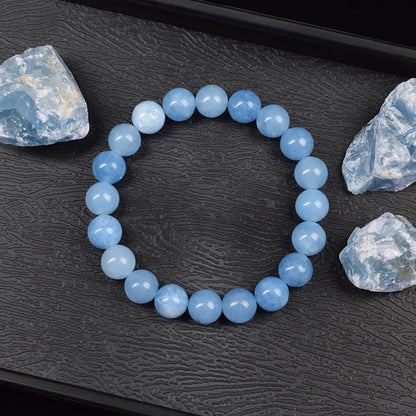 Luckacco Natural Aquamarins Quartzs Beads Bracelet Women Men 6mm 8mm Sky Blue Stone Round Bead Bracelet Elastic Rope Energy Jewelry Gift