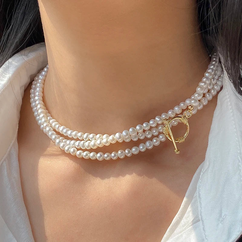 luckacco women's necklace white natural freshwater round long pearl necklace bride weddings gift pearl sweater chains