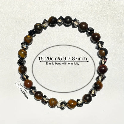 Luckacco Natural tiger eye stone and rhombus cut gray crystal handmade beaded bracelet for men and women homeopathic stress relief calmin