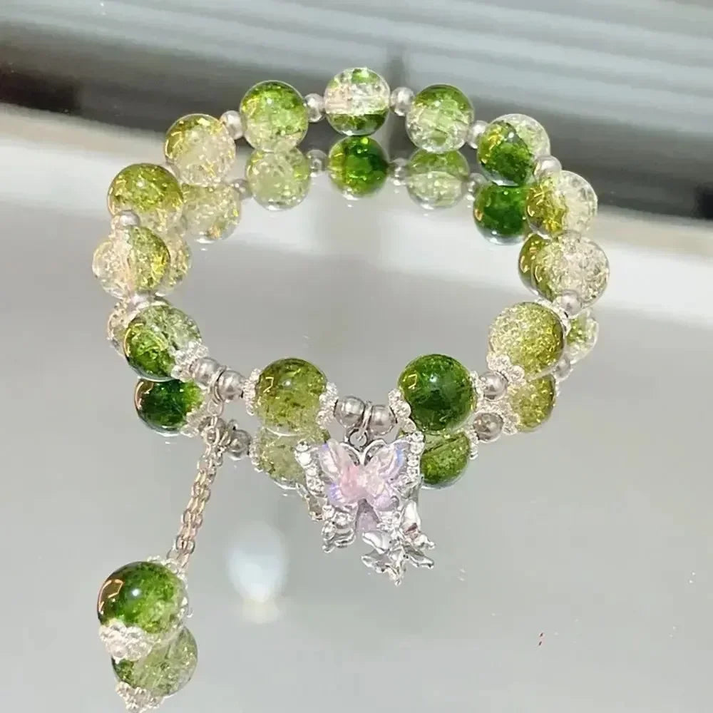 luckacco exquisite opal beaded bracelet for women elegant lucky cat pendant adjustable bracelets fashion friendship jewelry gifts