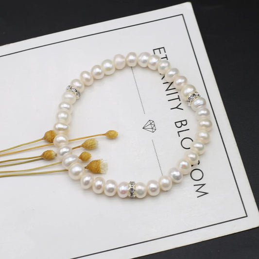 Luckacco 100% Natural Freshwater Pearl Bracelets Elastic Rope Melon Seed Buckle White Purple for Women Charm Jewelry Bracelet Gift