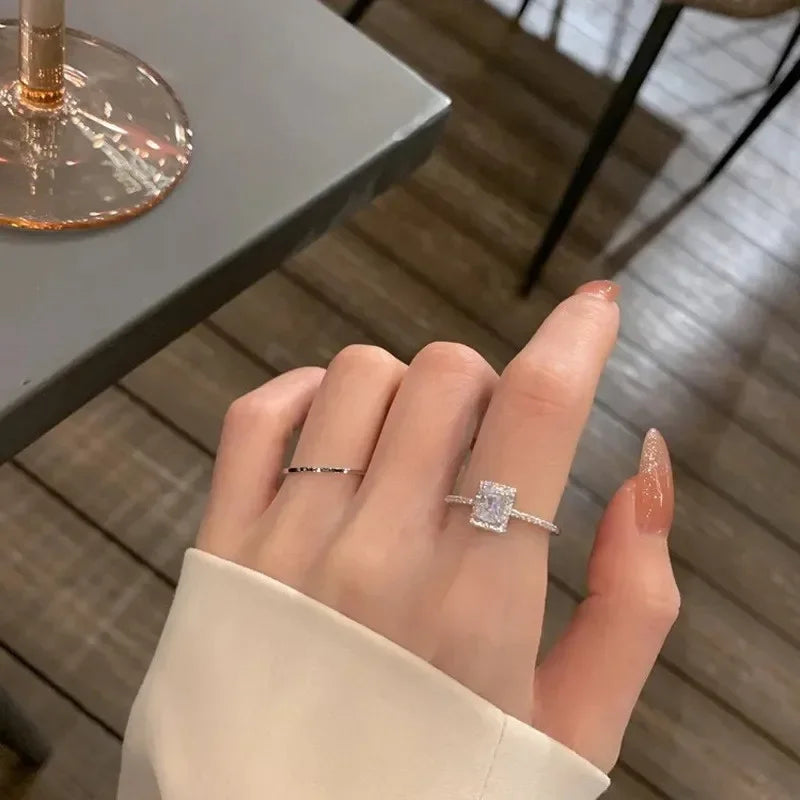 luckacco luxury classic moissanite wedding engagement rings for women square lucky ring adjustable gold color rings charm jewelry