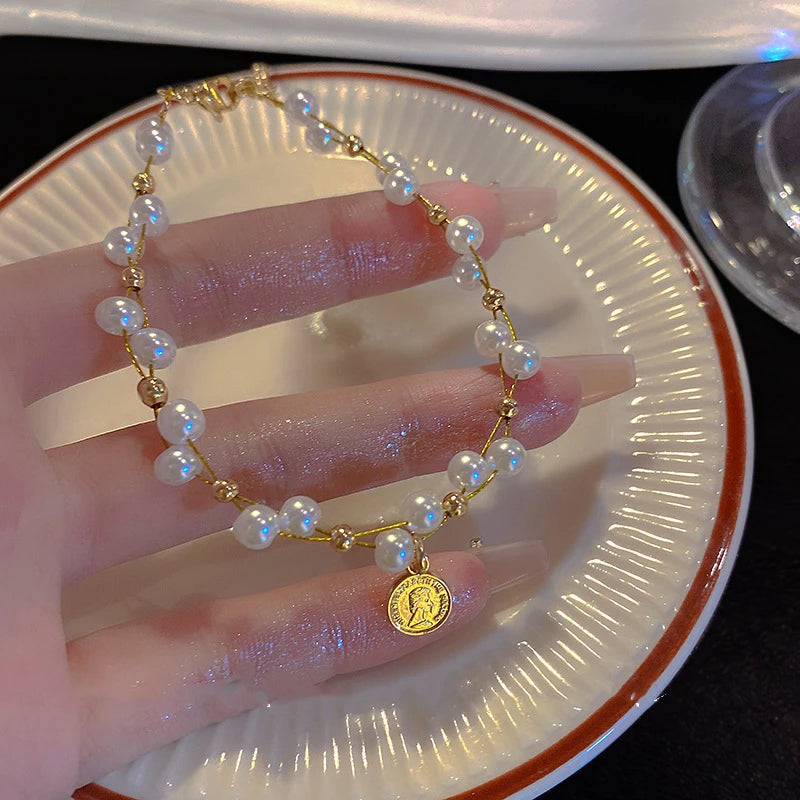 luckacco lats new fashion unique design elegant delicate baroque pearl bracelet ladies premium jewelry birthday party gift accessories