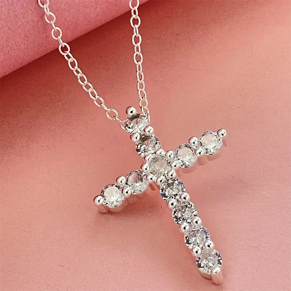 luckacco 925 sterling silver diamond cross pendant with thin chain, versatile and fashionable