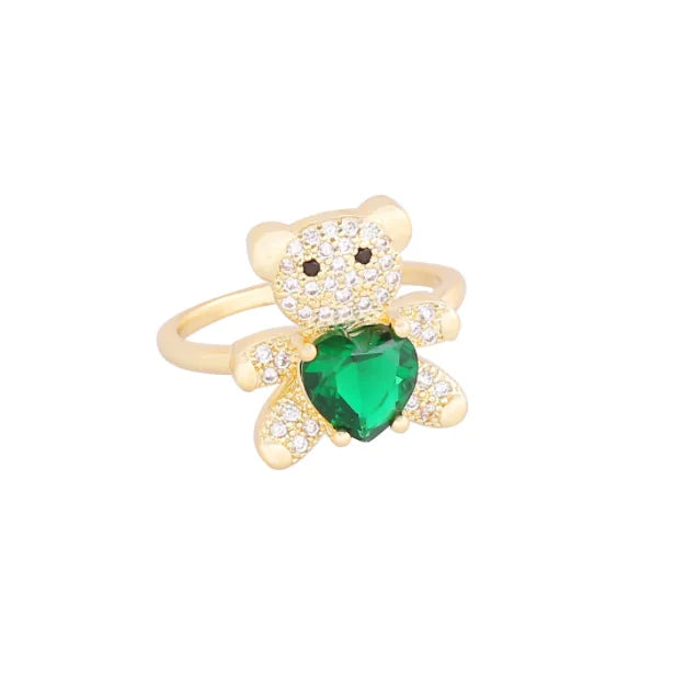 luckacco new love bear ring ins light luxury ring charm jewelry ring cute girl gift factory  zircon ring