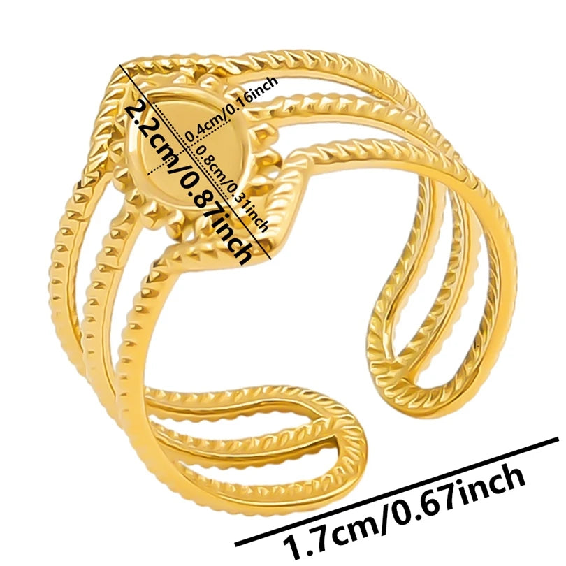 luckacco oval square leaf heart sun base open adjustable ring diy rhinestone oil drop stainless steel rings for women men jewelry bagues
