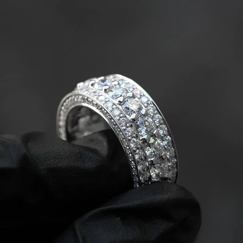 luckacco 2025 full bling iced out rings for women luxury silver color crystal finger  wedding engagement bands hot trendy jewelry