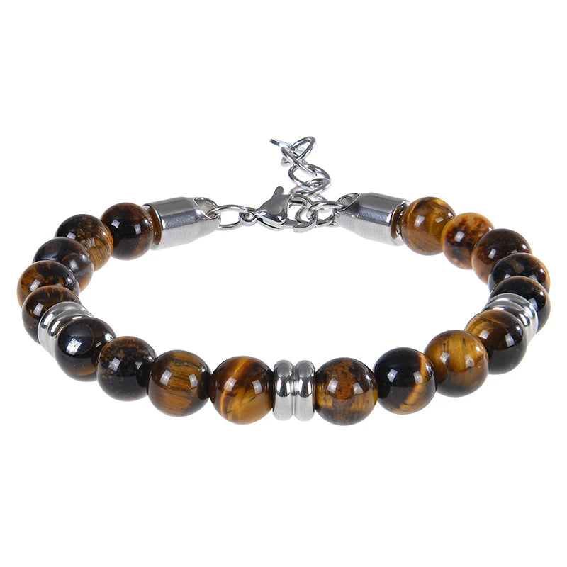 luckacco 8mm natural stone lapis lazuli beaded bracelet adjustable stainless steel chain bracelet for men women handmade jewelry gifts