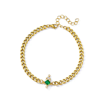 Luckacco Elegant Zircon Flowers Bracelet For Women Girls Charm Gold Color Stainless Steel Plant Bracelets Luxury Designer Jewelry Gifts