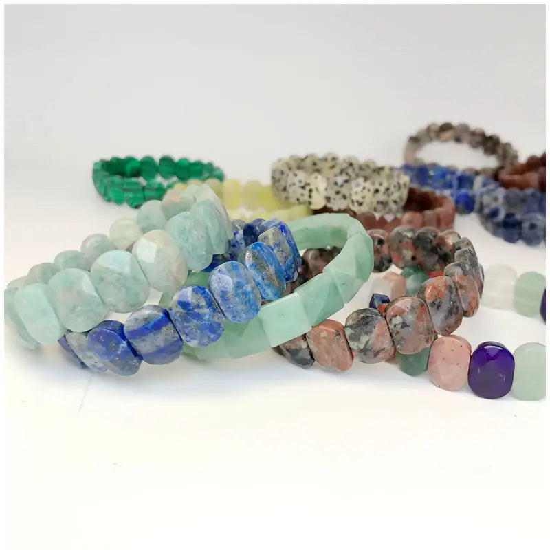 luckacco natural 10x15mm faceted flashing stone beads bracelets handmade reiki healing meditation bangles elastic rope couple jewelry