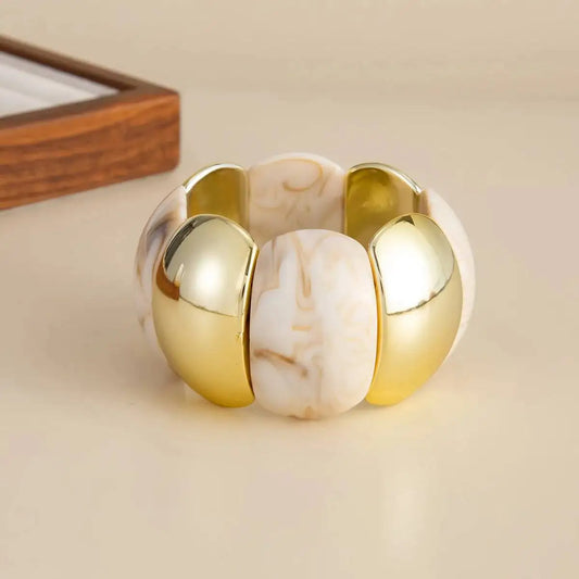 Luckacco 6 Style Boho Punk Geometric Acrylic Resin Elasticity Bangles for Women Vintage CCB Beads Bangle Bracelets Charm Jewelry