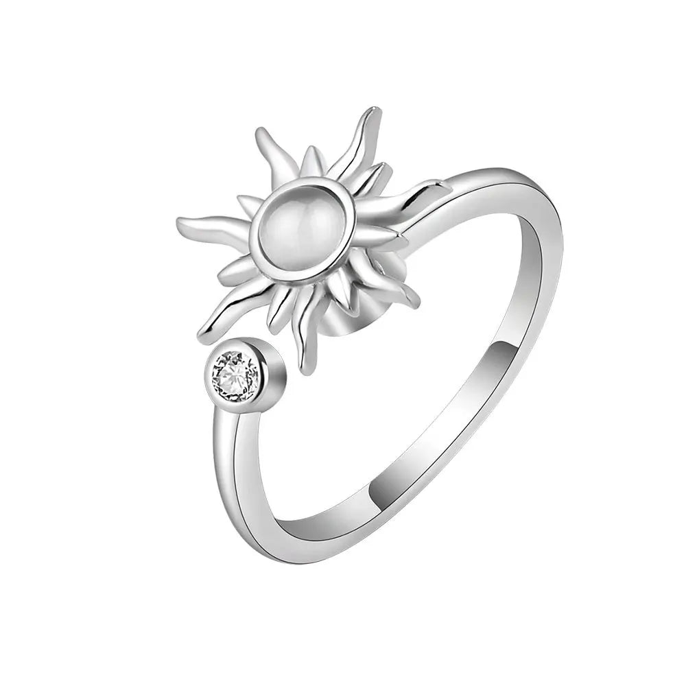 luckacco 925 sterling silver zircon sunflower spinner rings for women adjustable anti stress rings fashion party gift 2022 new hot sale