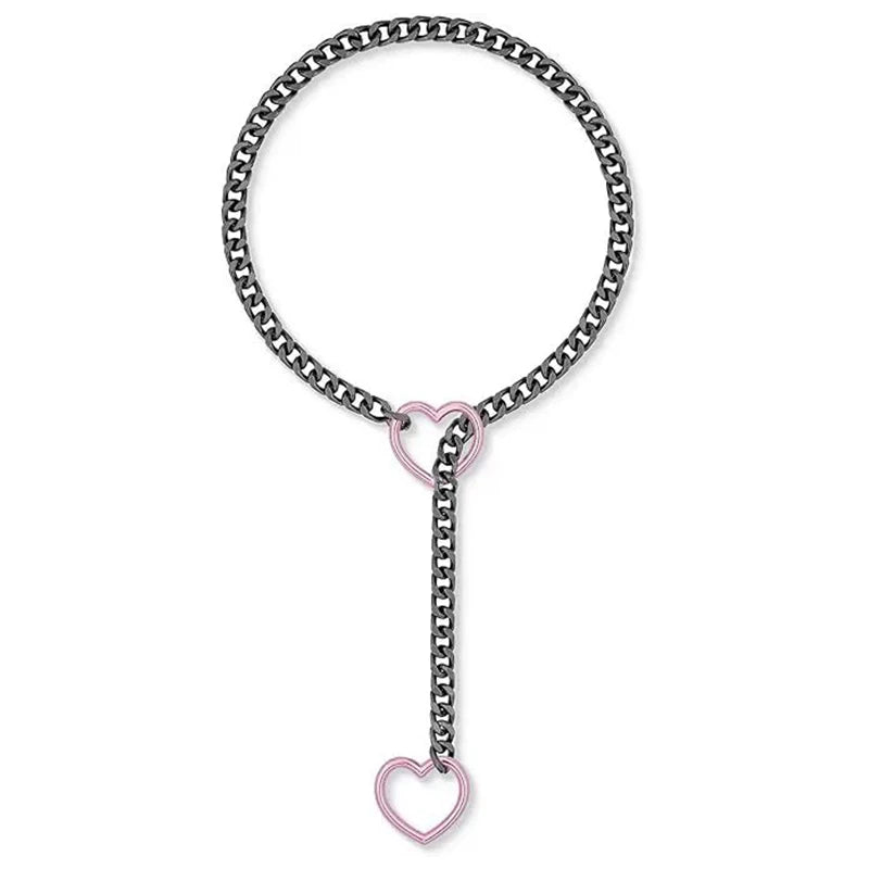 luckacco htpwe women's heart shaped o ring slip chain necklace stainless steel punk rock cuban jewelry, adjustable lariat chain jewelry