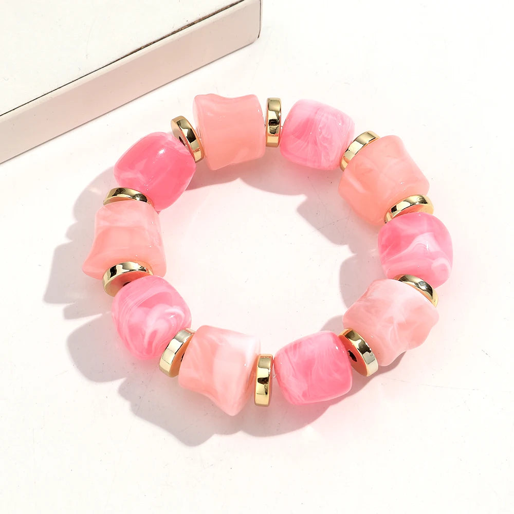 luckacco new acrylic irregular geometric handmade elastic bracelet for woman man colorful beaded statement bracelets unique jewelry gift