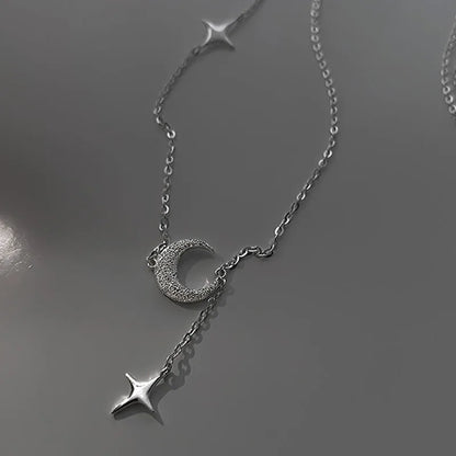 Luckacco Popularity Fashion Moon Star 925 Sterling Silver Necklace Geometric Shape Pendant Chain for Women's Fine Accessories