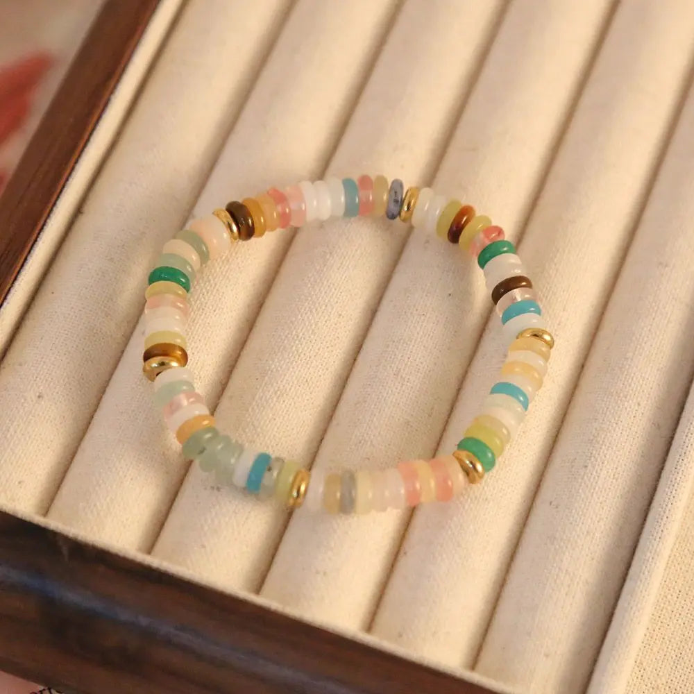 luckacco summer cool elastic bracelet color beads dopamine girl versatile natural stone bead trend 2024 new