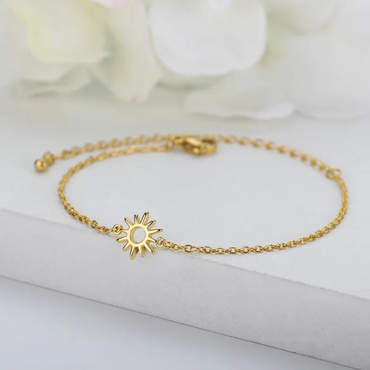Luckacco Elegant Zircon Flowers Bracelet For Women Girls Charm Gold Color Stainless Steel Plant Bracelets Luxury Designer Jewelry Gifts