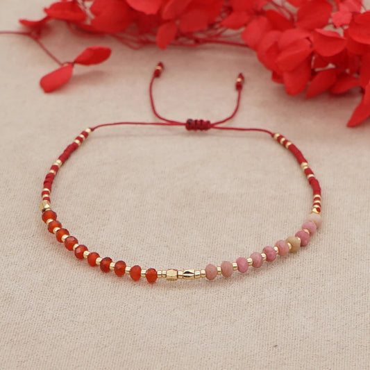 Luckacco Irregular Crystal Bracelet Colorful Beaded Waterproof Jewelry Handmade Gift for Women Teen Girl Adjustable Rope Chain Bracelets