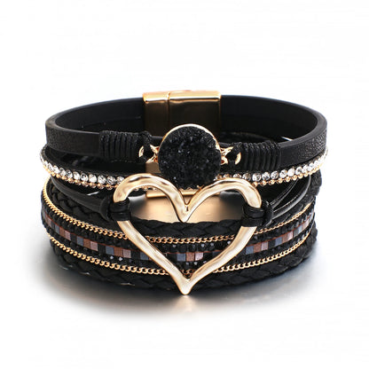 Luckacco Amorcome Fashion Braided Leather Wrap Bracelets Bangles Multilayer Resin Stone Hollow Heart Charm Bracelets Women Gift Pulseira