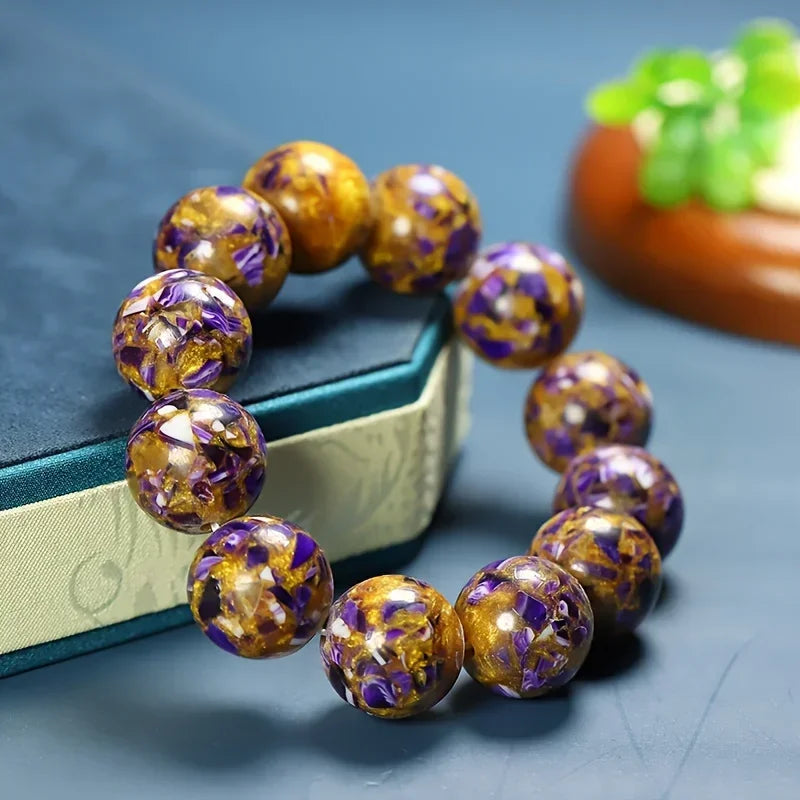 luckacco elegant magic amber resin bead bracelet, unisex fashion jewelry