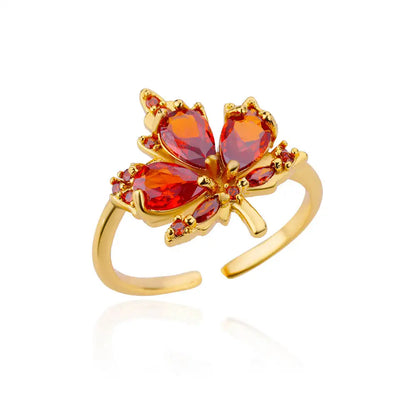 Luckacco 2025 Fashion Colorful Zircon Flower Rings For Women Gold Color Stainless Steel Finger Ring Trend Luxury Boho Aesthetic Jewelry