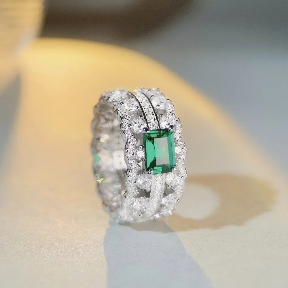 luckacco delicacy luxury white gold solid platinum pt950 women's diamond ring ring female emerald cut