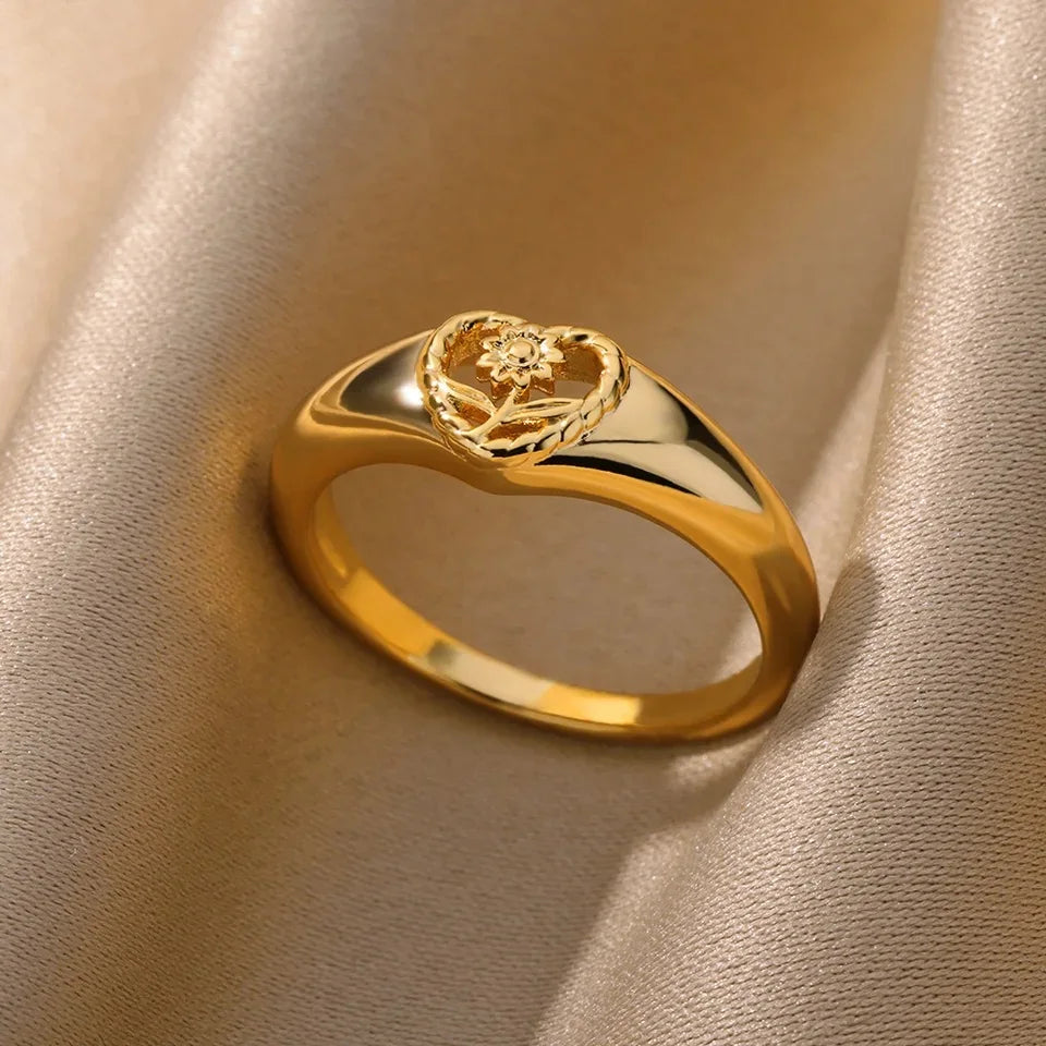 luckacco stainless steel smooth surface shell simple geometric ring  for women gold color exquisite personalized open ring couple jewelry