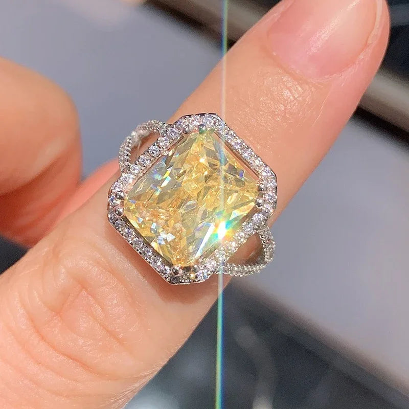 luckacco 2025 big geometric yellow cubic zirconia rings women temperament accessories for wedding anniversary party new trendy jewelry