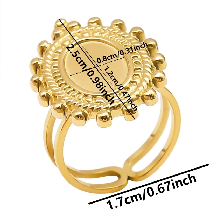 luckacco oval square leaf heart sun base open adjustable ring diy rhinestone oil drop stainless steel rings for women men jewelry bagues