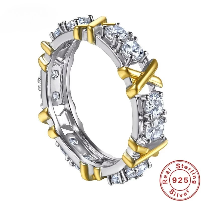 luckacco luxury 925 sterling silver ring interlaced with aaa zircon crystal ring for a woman's engagement jewelry gift