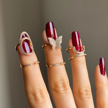 Luckacco Fashion Women's Crystal Nail Cover Ring Luxury Zircon Manicure Fingertips Joint Fake Nail Rings For Women Party Jewelry Gifts