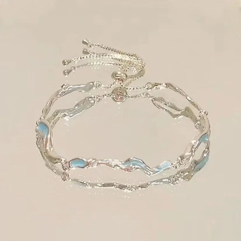 luckacco elegant crystal flowers bracelet for women y2k sweet girls moon cherry blossom bow zircon bracelets luxury jewelry gift