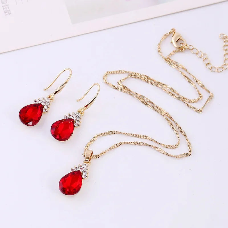 luckacco 3pcs/set gold color jewelry sets wedding beads crystal bridal jewellery bridal necklace earrings wedding party gift set