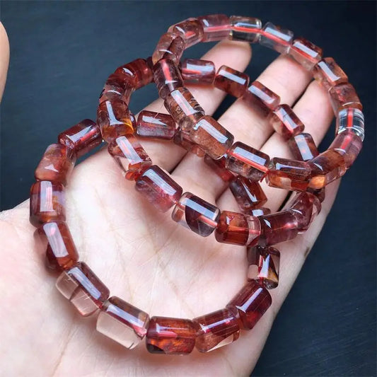 Luckacco 9-12MM Natural Red Fire Quartz Hematoid Bucket Bead Bracelet Women Healing Gemstone Crystal Strand Lovers Girlfriend 1PCS