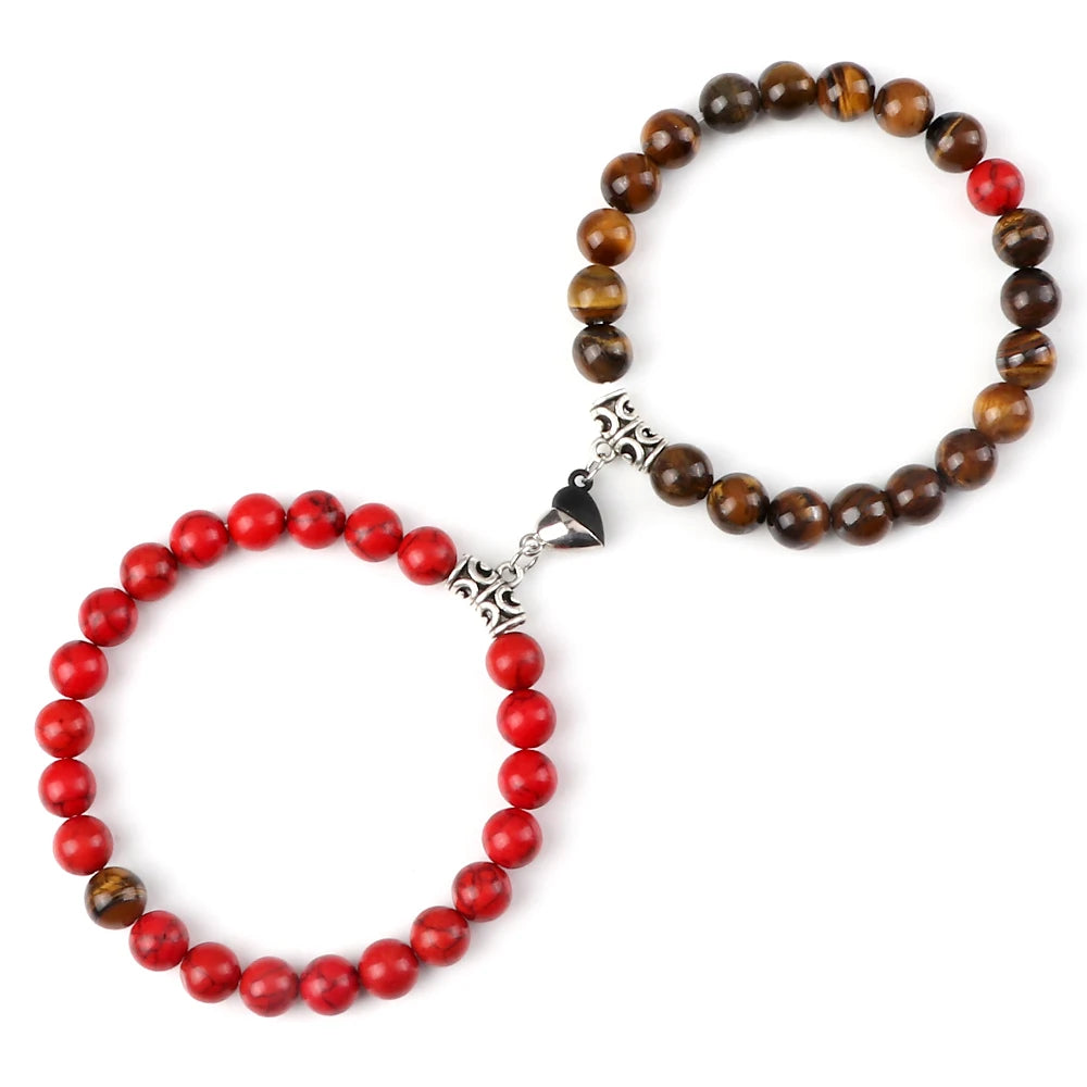luckacco 2pcs/set natural stone beaded bracelet for lovers distance heart magnet buckle couple bracelets friendship fashion jewelry gifts