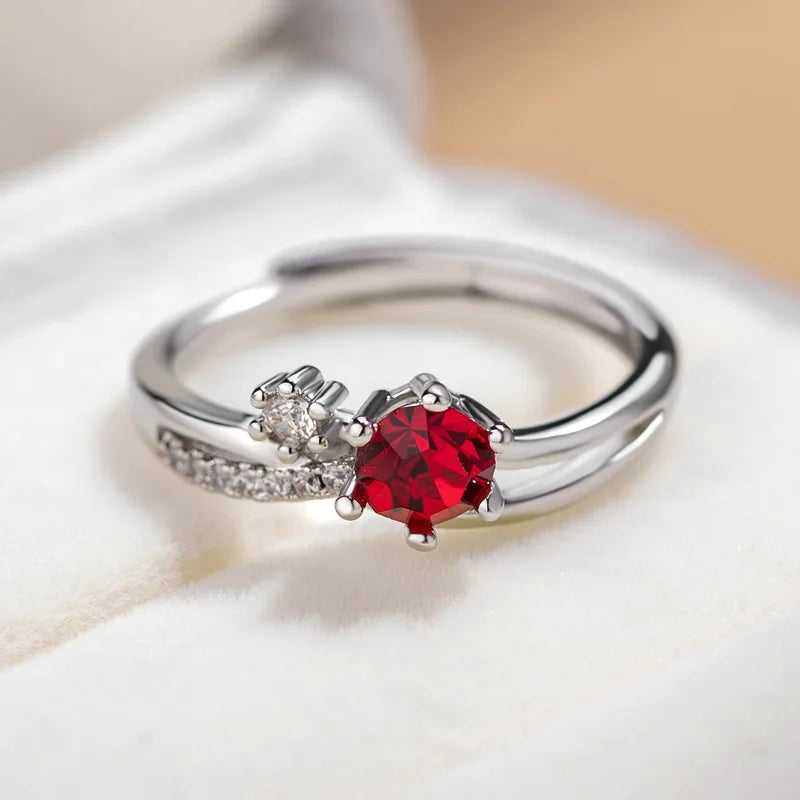 luckacco minimalist rose red blue stone small round rings for women silver color stacking thin finger wedding bands adjustable jewelry cz