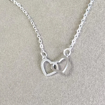 Luckacco 10pcs Interlocking Double Hearts Charm Connector Pendant Mirror Polished Stainless Steel Heart Charms 12*20mm Necklace wholesale