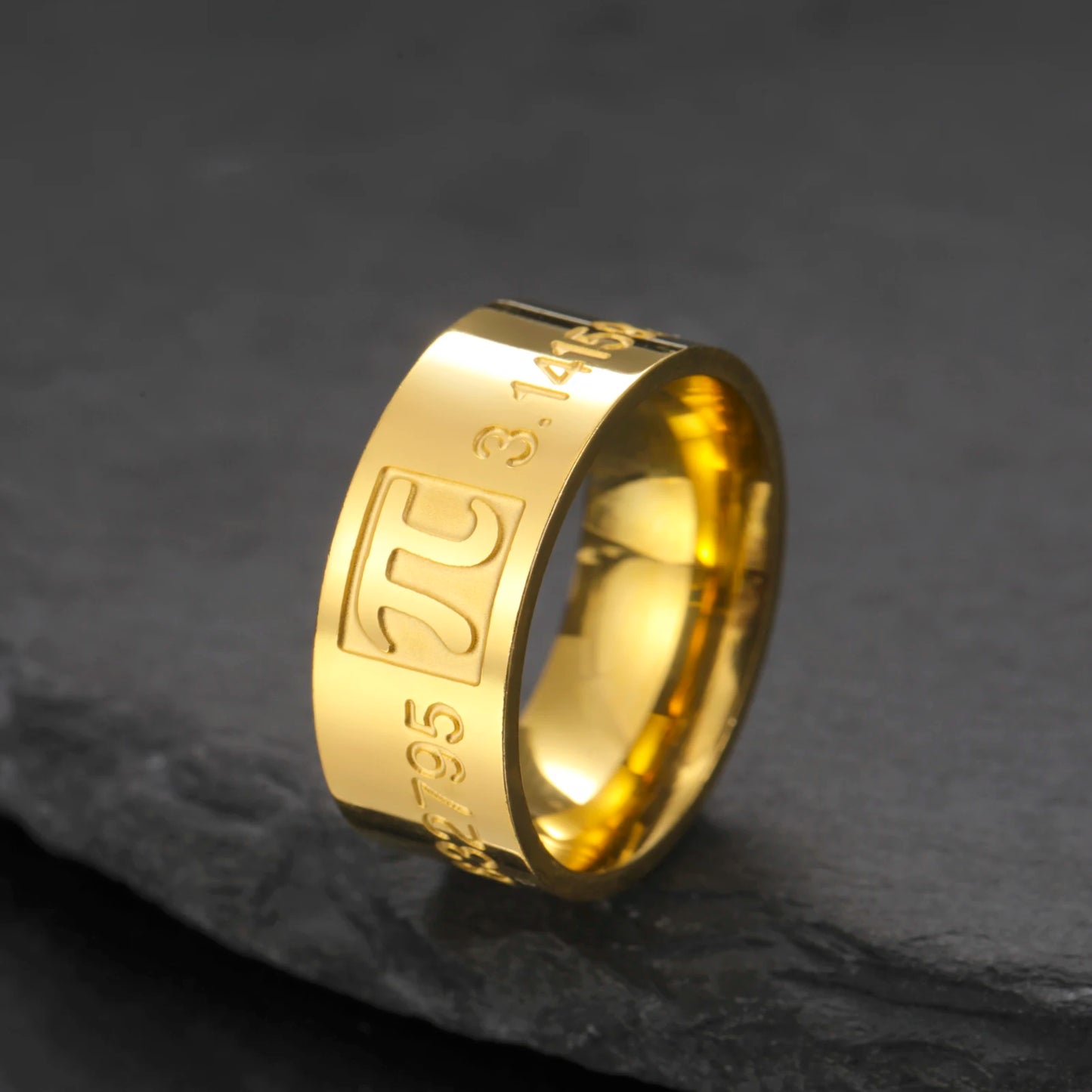 luckacco skyrim mathematics pi symbol ring 8mm wide men women 3.14159 greek letter π  stainless steel finger rings math lovers gift