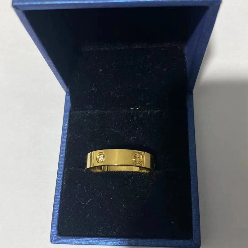 luckacco trendy stainless steel rose gold color love ring for women men couple cz crystal rings luxury brand jewelry wedding gift