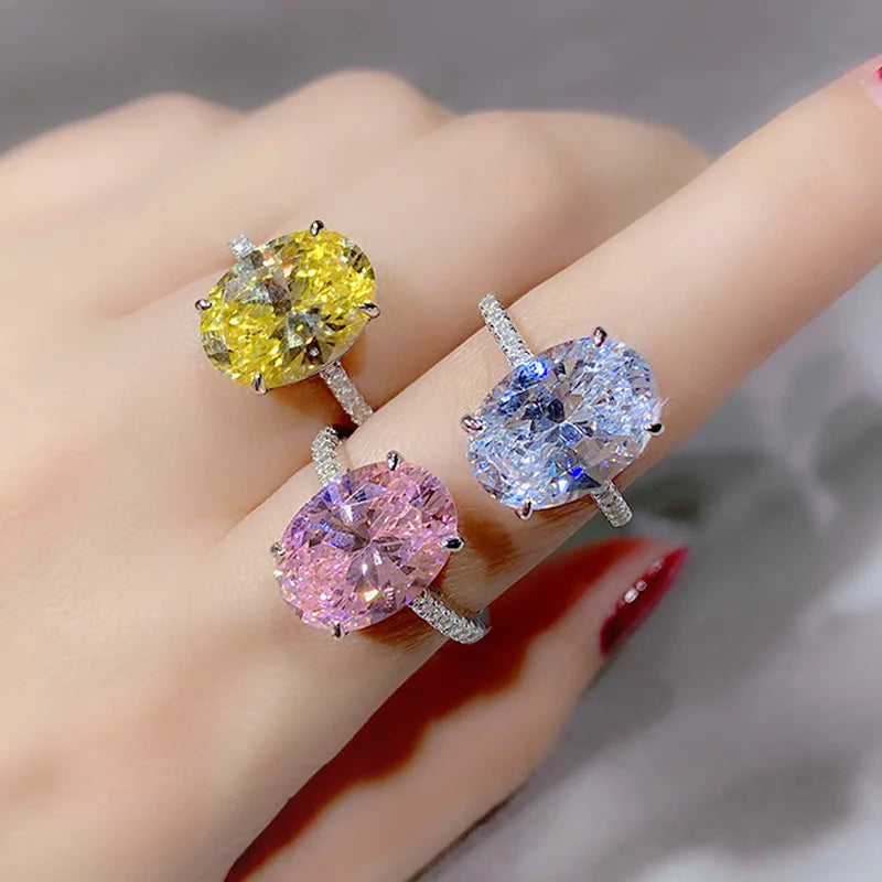 luckacco 925 sterling silver oval 4ct lab diamond ring for women – sparkling engagement wedding band big stone bridal jewelry rings