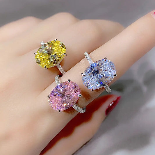 Luckacco 925 Sterling Silver Oval 4ct Lab Diamond Ring for Women – Sparkling Engagement Wedding Band Big Stone Bridal Jewelry Rings