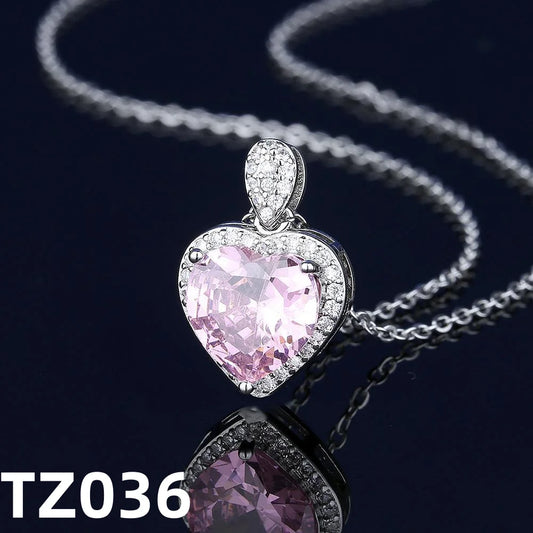Luckacco 925 Sterling Silver Jewelry Set Heart Shape Pink Crystal Zircon Necklace Earrings Ring Women's Elegant Jewelry