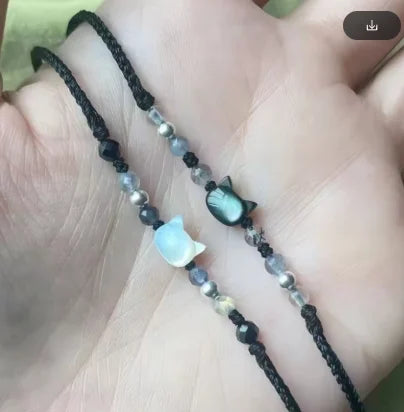 luckacco handmade 2pcs couples cute cat bracelet unique stylish hand rope for women men beaded woven bracelet wrist jewelry gifts