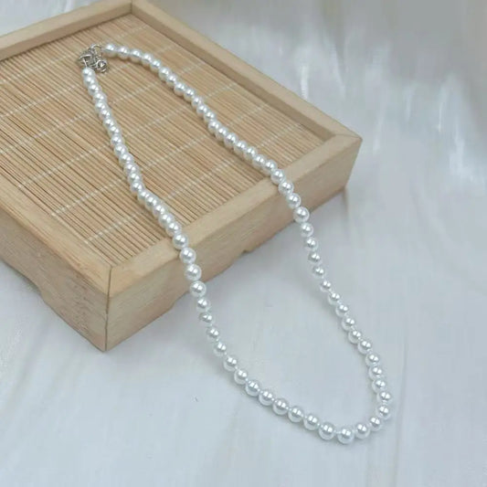 Luckacco 4 6mm 2 Necklaces Round White Natural Shell Pearl Pearls Chokers Short Necklace for Women Jewelry Gift  16" 18"