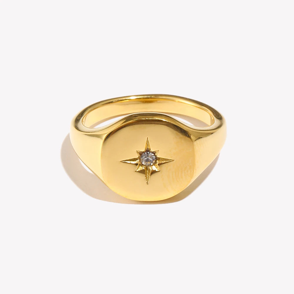 luckacco e.b.belle aspect north star seal ring silver color waterproof 316l stainless steel jewelry 18k gold plated accessories