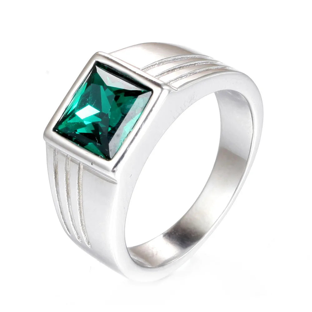 luckacco non-fading high quality big stone rings for men women punk hip hop 316l stainless steel ring fashion jewelry gifts